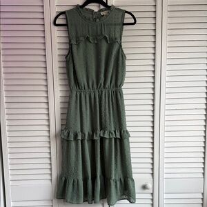Monteau Sage Green Midi Dress with Ruffle Trim